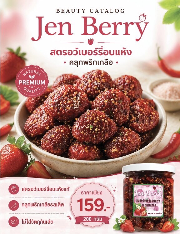 Jen Berry สตรอว์เบอร์รี่อบแห้ง คลุกพริกเกลือ